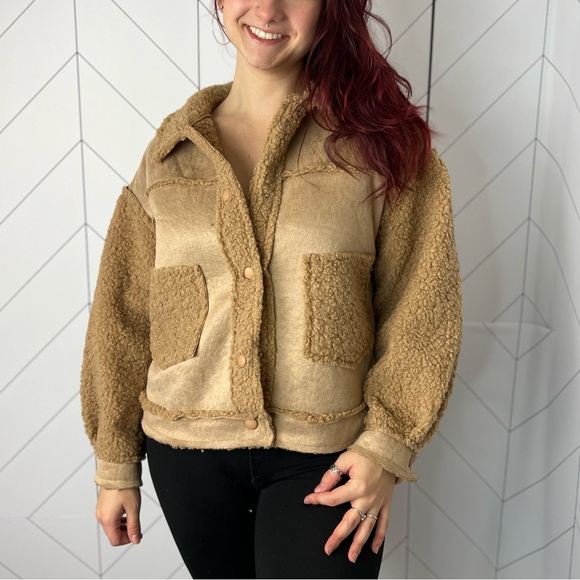 Fuzzy Teddy and suede button up jacket - Picture 1 of 1